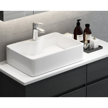 HMR - Modern Floating Bathroom Vanity Set with Faux Marble Top & Double Ceramic with Vessel Sink