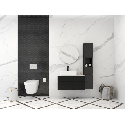 HMR - Modern Floating Bathroom Vanity Set with Faux Marble Top & Double Ceramic with Vessel Sink