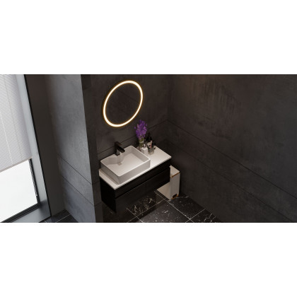 HMR - Modern Floating Bathroom Vanity Set with Faux Marble Top & Double Ceramic with Vessel Sink