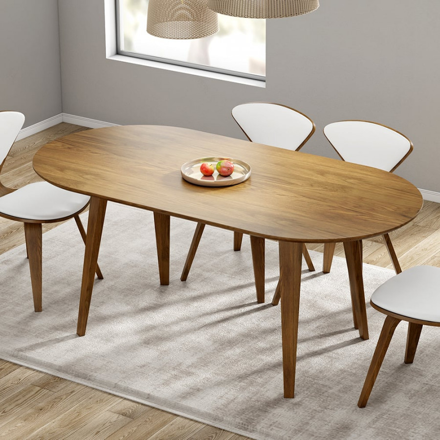 HMR - 63" Mid-Century Modern Oval Wood Dining Table Seats 6 People