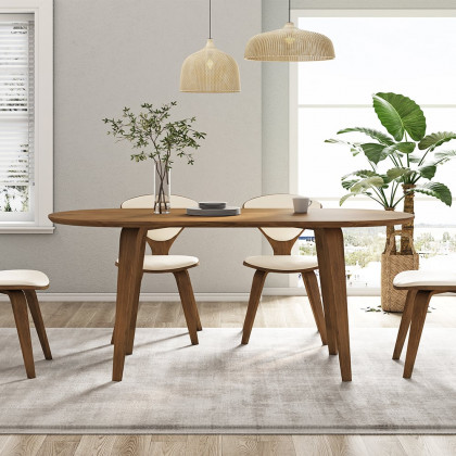 HMR - 63" Mid-Century Modern Oval Wood Dining Table Seats 6 People