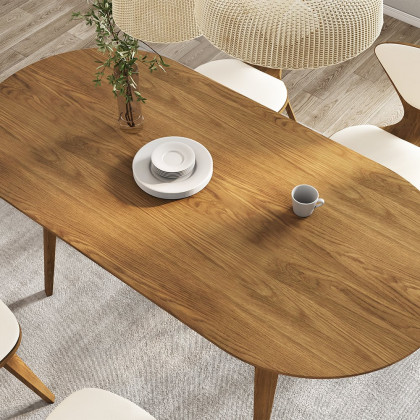 HMR - 63" Mid-Century Modern Oval Wood Dining Table Seats 6 People