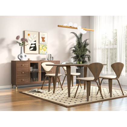 HMR - 63" Mid-Century Modern Oval Wood Dining Table Seats 6 People