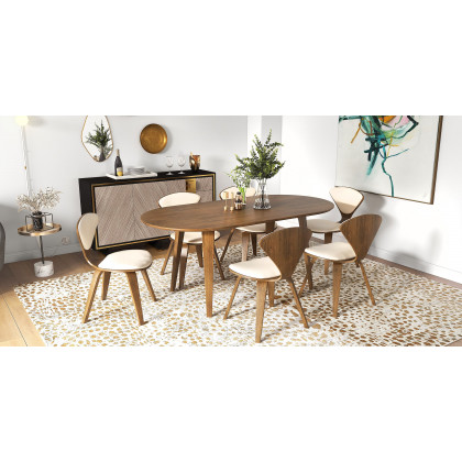 HMR - 63" Mid-Century Modern Oval Wood Dining Table Seats 6 People