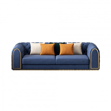 HMR - 3-Piece Blue & Beige Luxury Velvet Upholstered Chesterfield Sofa Living Room Set