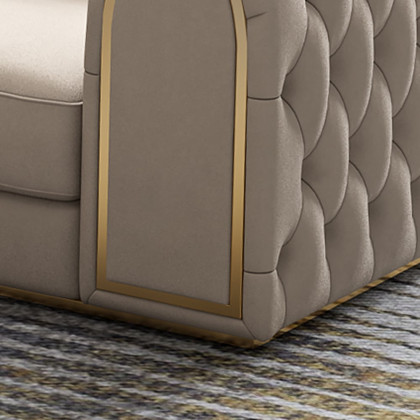 HMR - 3-Piece Blue & Beige Luxury Velvet Upholstered Chesterfield Sofa Living Room Set
