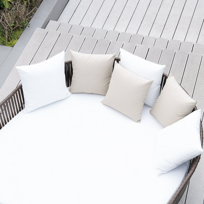 HMR - Modern Style Rattan & Metal Outdoor Patio Daybed with Cushion Pillow