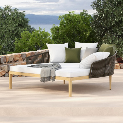 HMR - Modern Style Rattan & Metal Outdoor Patio Daybed with Cushion Pillow
