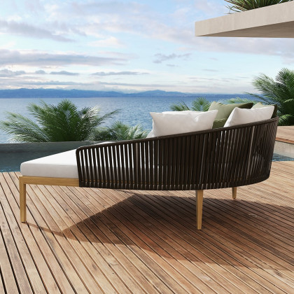 HMR - Modern Style Rattan & Metal Outdoor Patio Daybed with Cushion Pillow