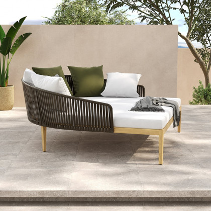 HMR - Modern Style Rattan & Metal Outdoor Patio Daybed with Cushion Pillow