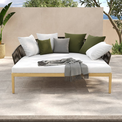 HMR - Modern Style Rattan & Metal Outdoor Patio Daybed with Cushion Pillow