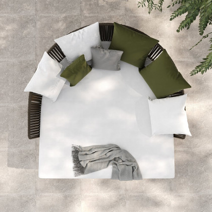 HMR - Modern Style Rattan & Metal Outdoor Patio Daybed with Cushion Pillow