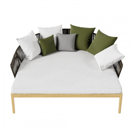 HMR - Modern Style Rattan & Metal Outdoor Patio Daybed with Cushion Pillow