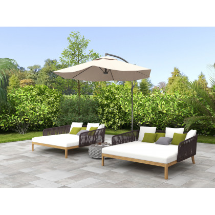 HMR - Modern Style Rattan & Metal Outdoor Patio Daybed with Cushion Pillow