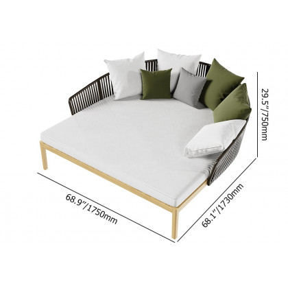 HMR - Modern Style Rattan & Metal Outdoor Patio Daybed with Cushion Pillow