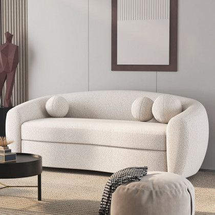 HMR - 82" Modern White Teddy Velvet 3 Seaters Curved Sofa for Living Room