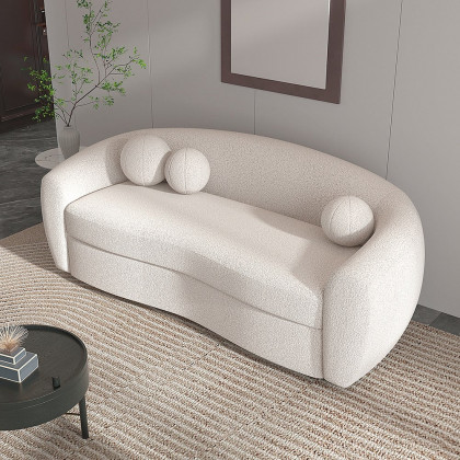 HMR - 82" Modern White Teddy Velvet 3 Seaters Curved Sofa for Living Room