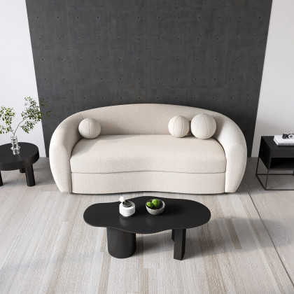 HMR - 82" Modern White Teddy Velvet 3 Seaters Curved Sofa for Living Room
