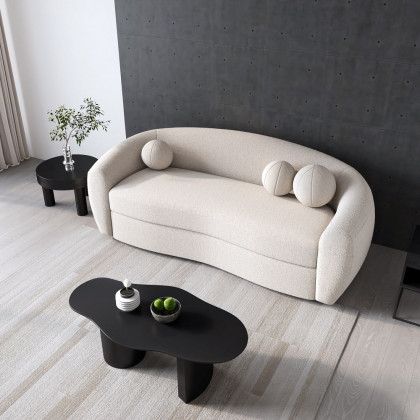 HMR - 82" Modern White Teddy Velvet 3 Seaters Curved Sofa for Living Room