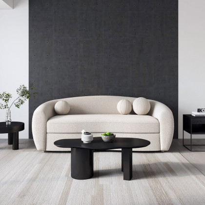 HMR - 82" Modern White Teddy Velvet 3 Seaters Curved Sofa for Living Room