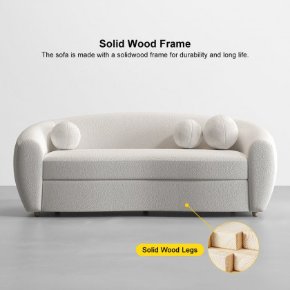 HMR - 82" Modern White Teddy Velvet 3 Seaters Curved Sofa for Living Room