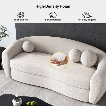 HMR - 82" Modern White Teddy Velvet 3 Seaters Curved Sofa for Living Room