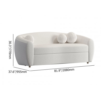 HMR - 82" Modern White Teddy Velvet 3 Seaters Curved Sofa for Living Room