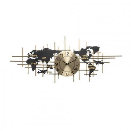 HMR - 38" Modern Metal Large Map Wall Clock Decor Creative Silent Clocks Art for Living Room