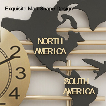 HMR - 38" Modern Metal Large Map Wall Clock Decor Creative Silent Clocks Art for Living Room