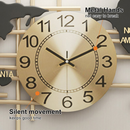 HMR - 38" Modern Metal Large Map Wall Clock Decor Creative Silent Clocks Art for Living Room
