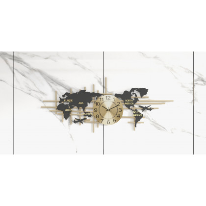 HMR - 38" Modern Metal Large Map Wall Clock Decor Creative Silent Clocks Art for Living Room
