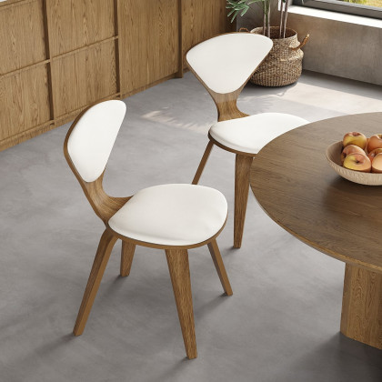 HMR - MidCentury Modern Dining Chairs PU Leather Upholstery Walnut White