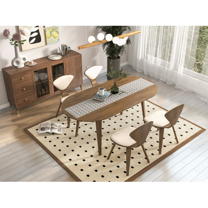 HMR - MidCentury Modern Dining Chairs PU Leather Upholstery Walnut White