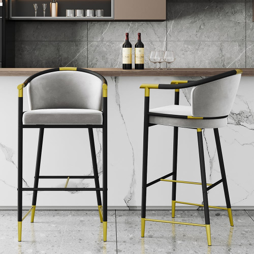 HMR Craines Series Modern Velvet Upholstered Bar Stools - Gray