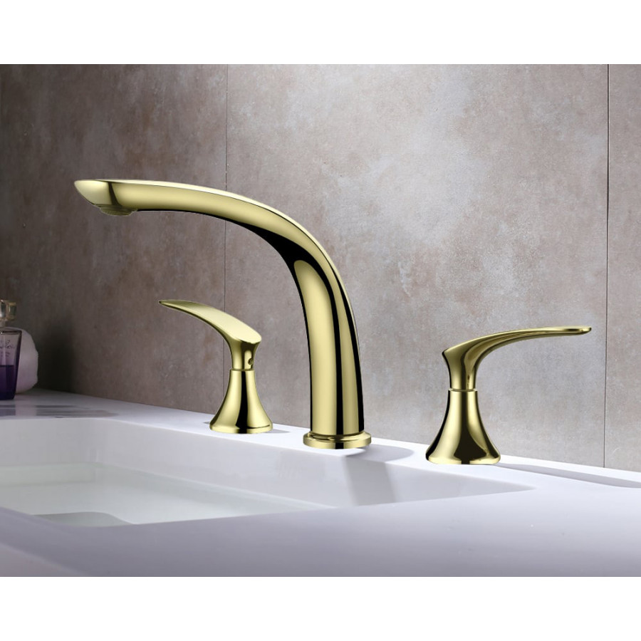 HMR Aerated Spout Widespread Bathroom Sink Faucet Solid Brass - Gold
