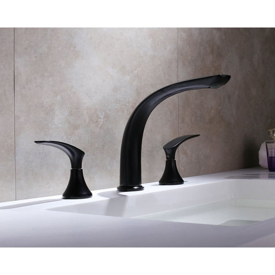 HMR Aerated Spout Widespread Bathroom Sink Faucet Solid Brass - Black