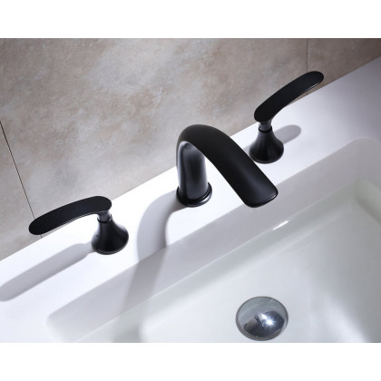 HMR Aerated Spout Widespread Bathroom Sink Faucet Solid Brass - Black