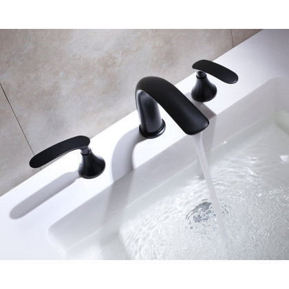 HMR Aerated Spout Widespread Bathroom Sink Faucet Solid Brass - Black
