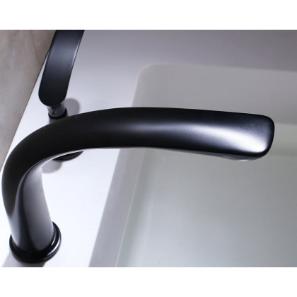 HMR Aerated Spout Widespread Bathroom Sink Faucet Solid Brass - Black