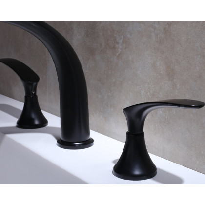HMR Aerated Spout Widespread Bathroom Sink Faucet Solid Brass - Black
