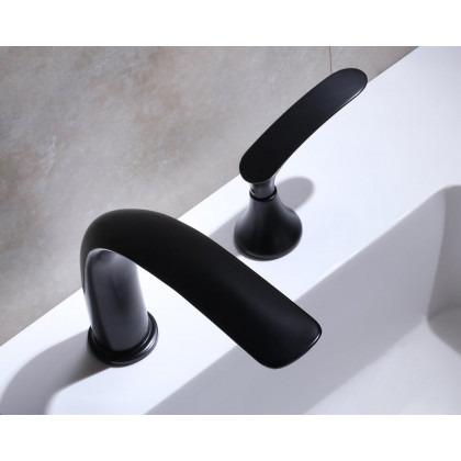 HMR Aerated Spout Widespread Bathroom Sink Faucet Solid Brass - Black