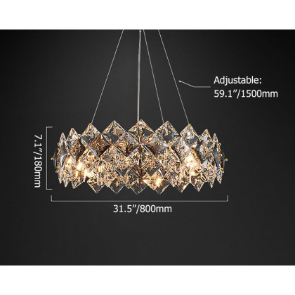HMR Crystack Crystal Modern Tiered Crystal Chandelier with Adjustable Cables - 8-Light