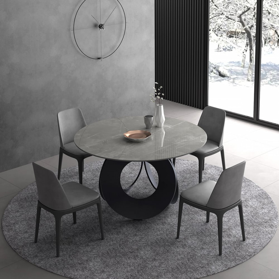 HMR - 51.2" Modern Style Round Sintered Stone Dining Table Seats 4-6 People