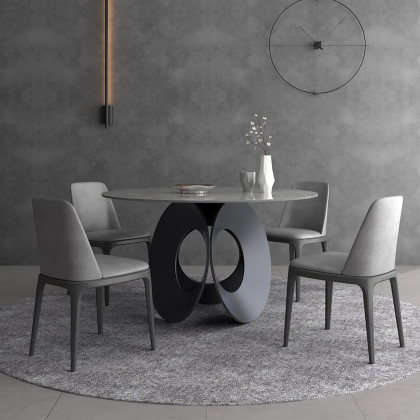 HMR - 51.2" Modern Style Round Sintered Stone Dining Table Seats 4-6 People