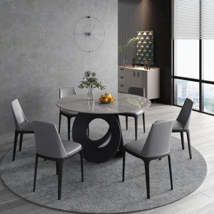HMR - 51.2" Modern Style Round Sintered Stone Dining Table Seats 4-6 People