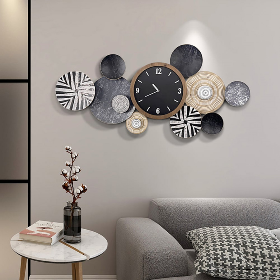 HMR - Modern Multi-Round Mute Wall Clock Metal Hanging Home Art