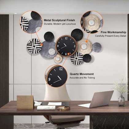 HMR - Modern Multi-Round Mute Wall Clock Metal Hanging Home Art