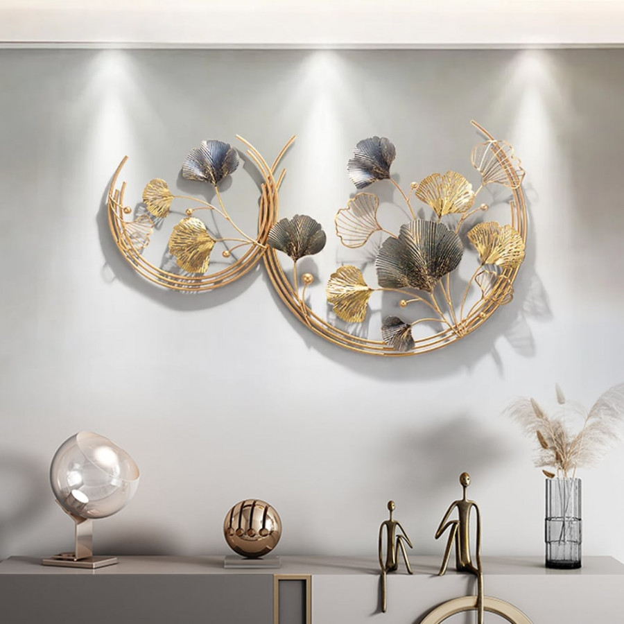 HMR - 3D Hollow-out Ginkgo Leaves Home Wall Art Decor in Gold and Gray