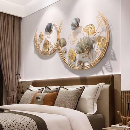 HMR - 3D Hollow-out Ginkgo Leaves Home Wall Art Decor in Gold and Gray