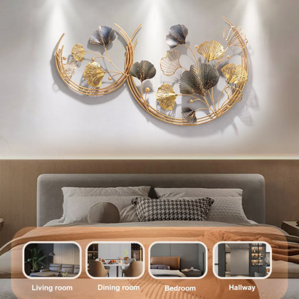 HMR - 3D Hollow-out Ginkgo Leaves Home Wall Art Decor in Gold and Gray